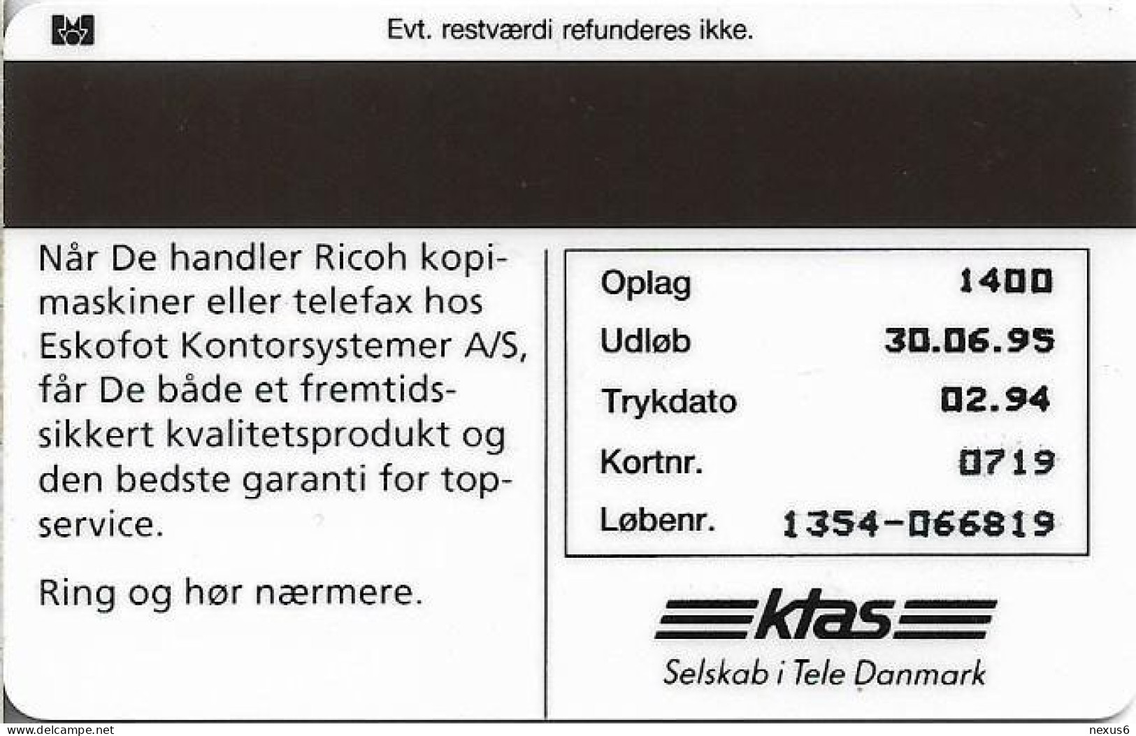 Denmark - KTAS - Eskofot 8694 1833 - TDKP067 - 02.1994, 5kr, 1.400ex, Used - Denmark