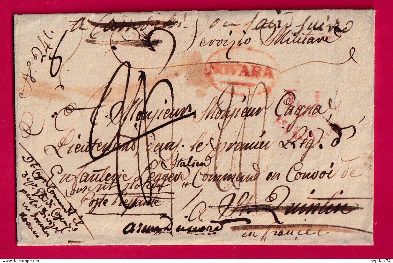DOUBLE DEBOURSE DEB 2 ST QUENTIN AISNE + DEBOURSE CAMBRAY NORD DEOART NOVARA ARMEE ITALIE LETTRE - 1801-1848: Précurseurs XIX