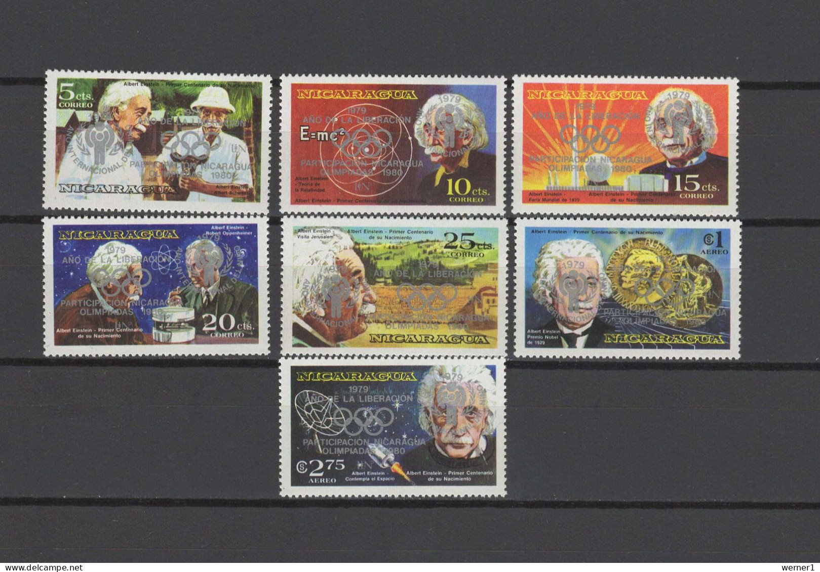 Nicaragua 1980 Olympic Games Moscow, Albert Einstein, Space Set Of 7 With Silver Overprint MNH -scarce- - Verano 1980: Moscu