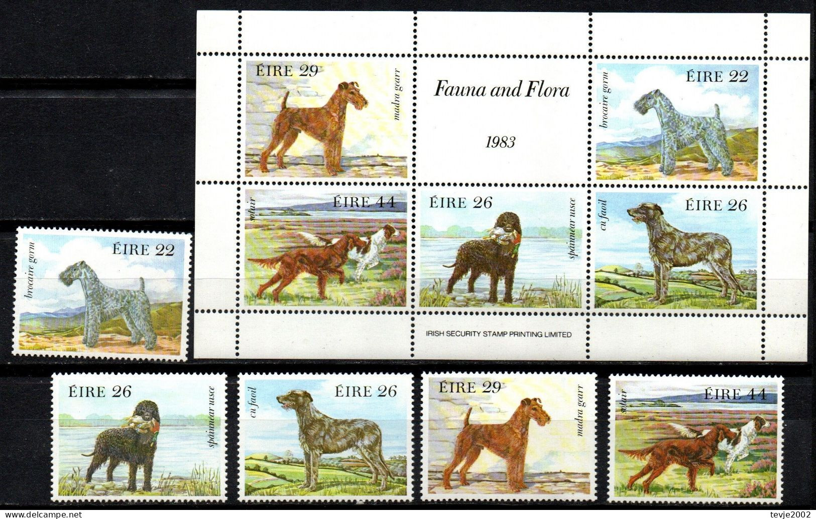 Irland Eire 1983 - Mi.Nr. 510 - 514 + Block 4 - Postfrisch MNH - Tiere Animals Hunde Dogs - Honden