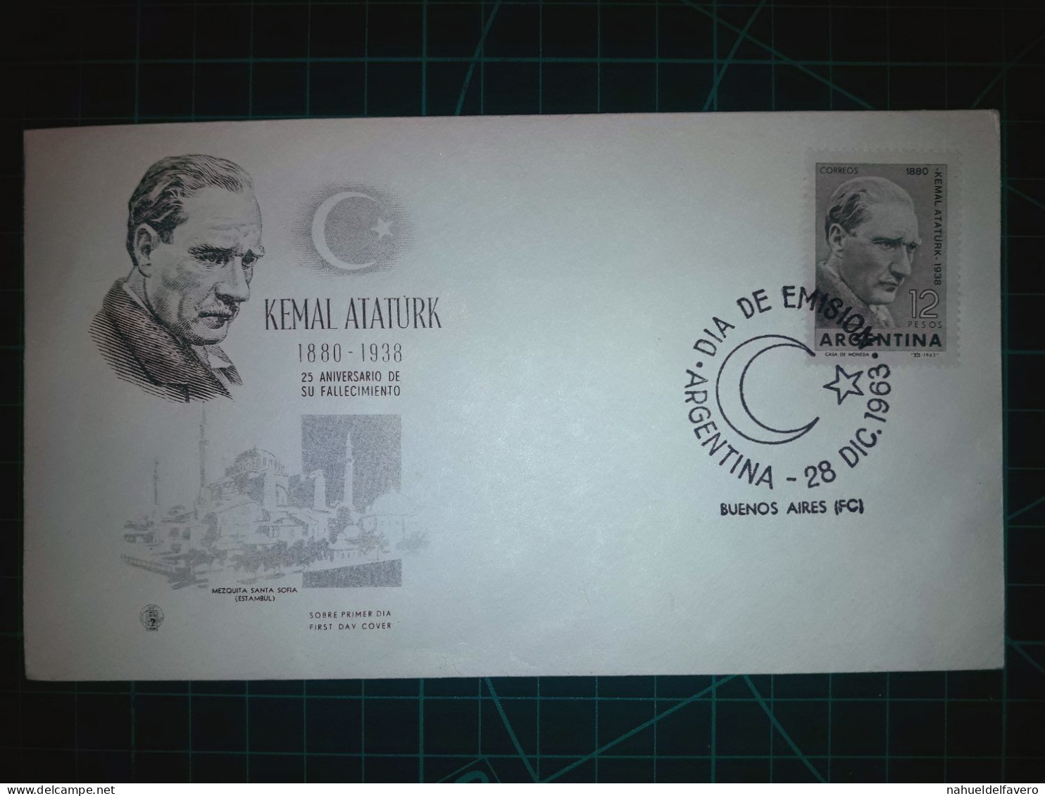 ARGENTINE, Enveloppe FDC Commémorant "Kemal Ataturk, 25ème Anniversaire De Sa Mort". Timbre-poste Et Cachet Spécial. Ann - FDC