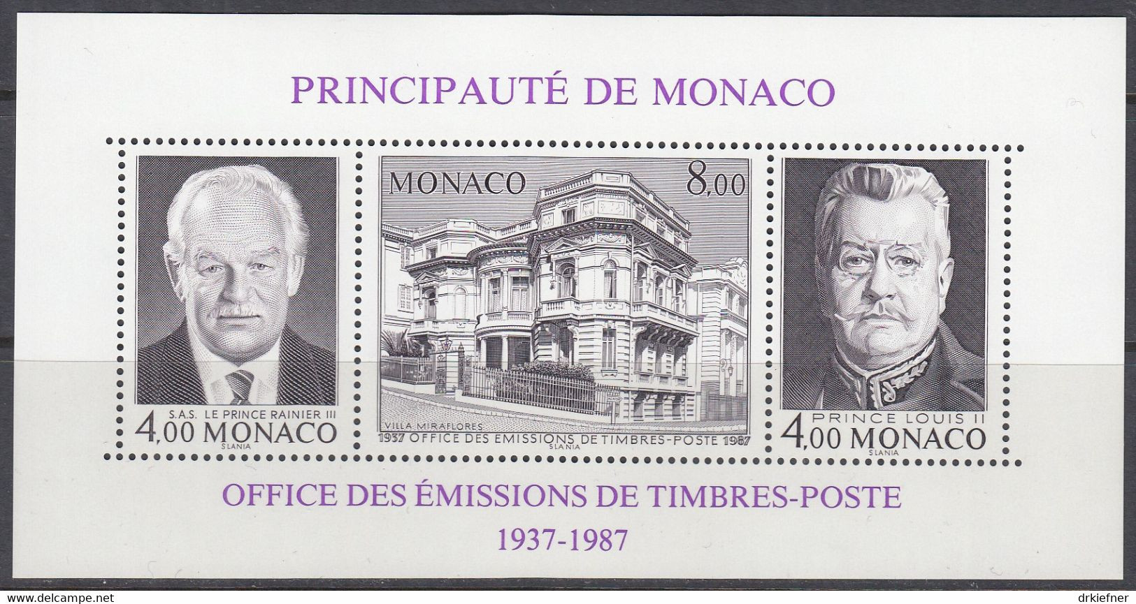MONACO Block 37 A, Postfrisch **, 50 Jahre Amt Für Briefmarkenausgaben 1987 - Blocks & Kleinbögen
