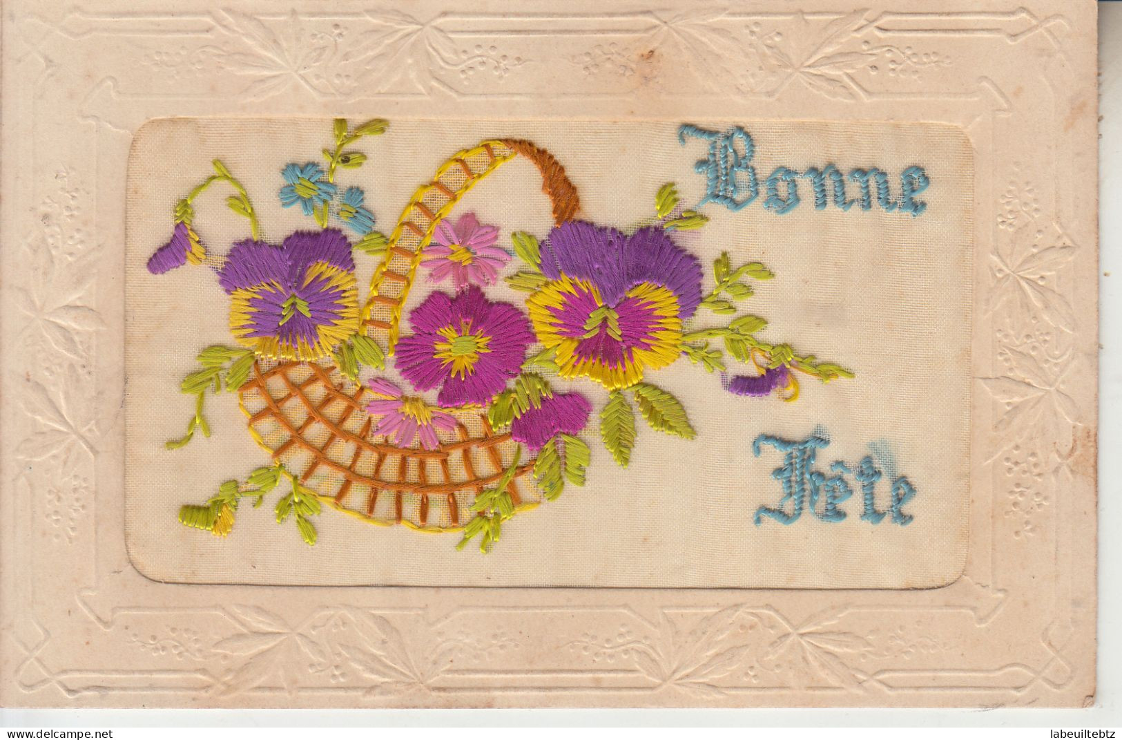 BONNE FÊTE - Panier Avec Fleurs - Pensées  PRIX FIXE - Embroidered