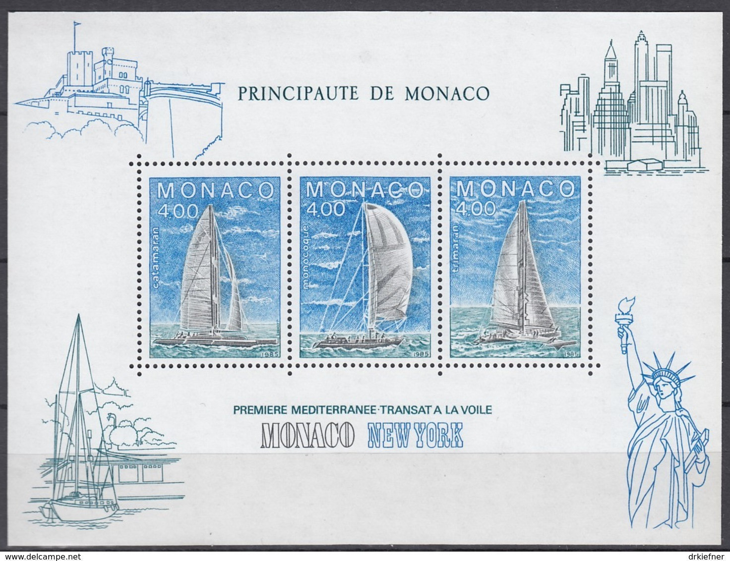 MONACO Block 30, Postfrisch **, Transatlantische Segelregatta Monaco-New York 1985 - Blocchi