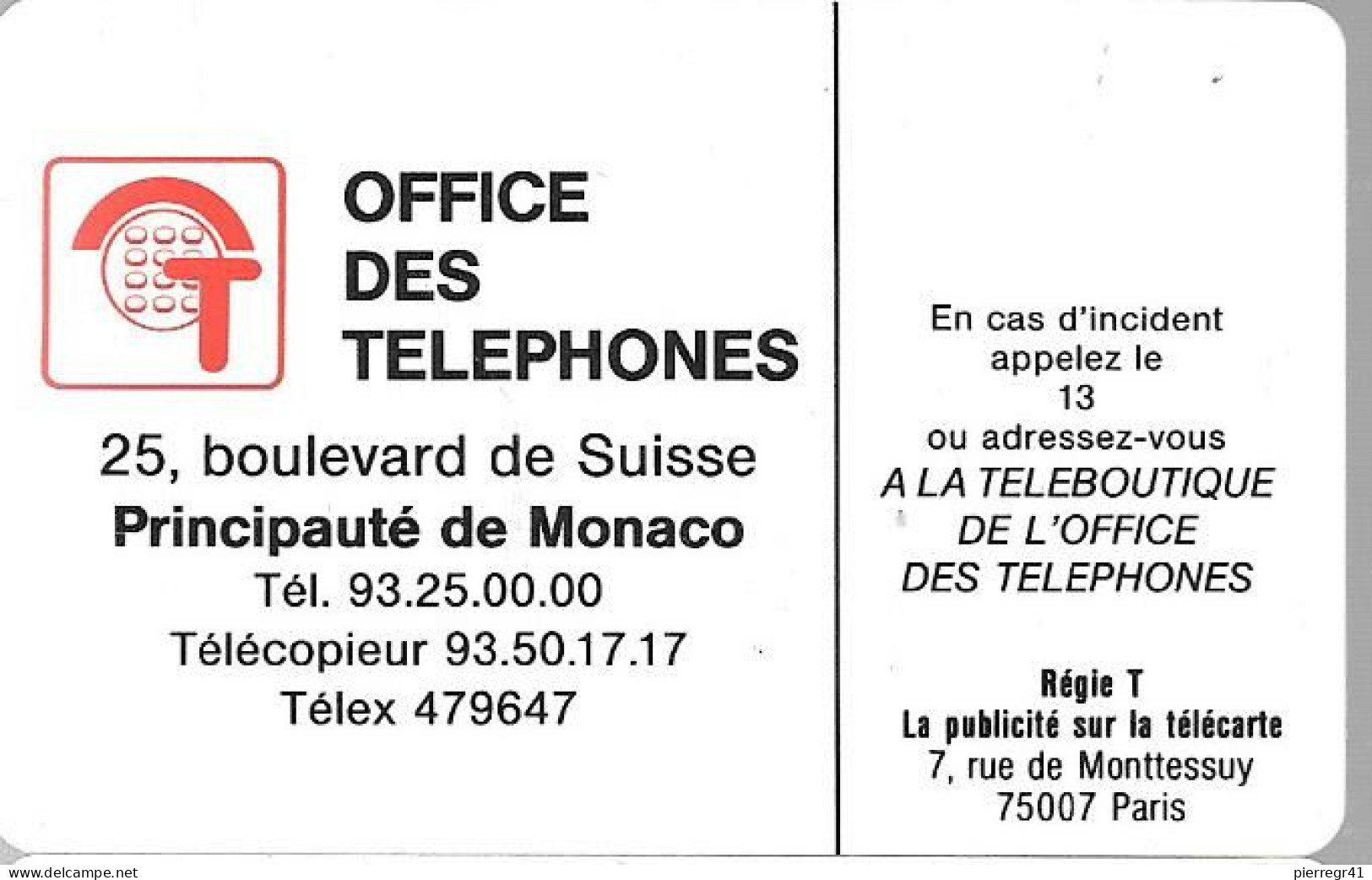 CARTE²°-PUBLIC-MONACO-50U-MF1a-Sans Puce Avec Logt Puce-ROCHER De MONACO-Fleche Blanche/Immeuble Rouge-LUXE - Monaco