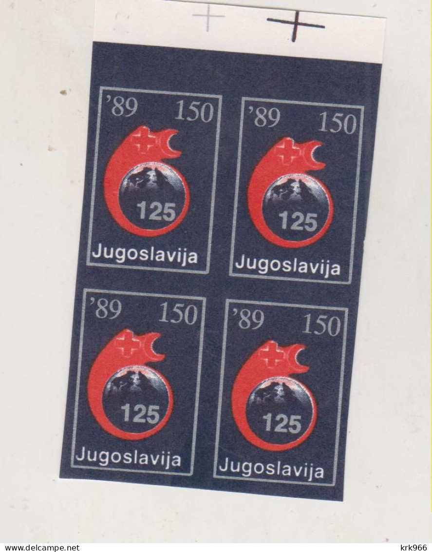 YUGOSLAVIA, 1989  150 Din Red Cross Charity Stamp  Imperforated Proof Bloc Of 4 MNH - Unused Stamps