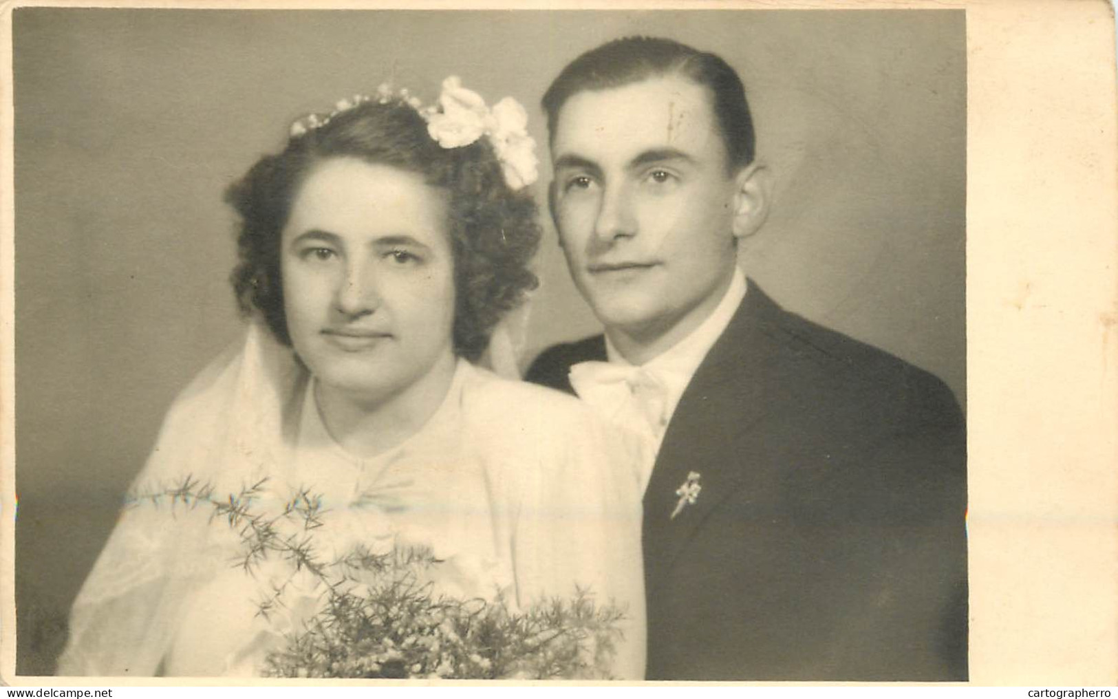 Souvenir Photo Postcard Wedding Bride Groom 1945 - Matrimonios