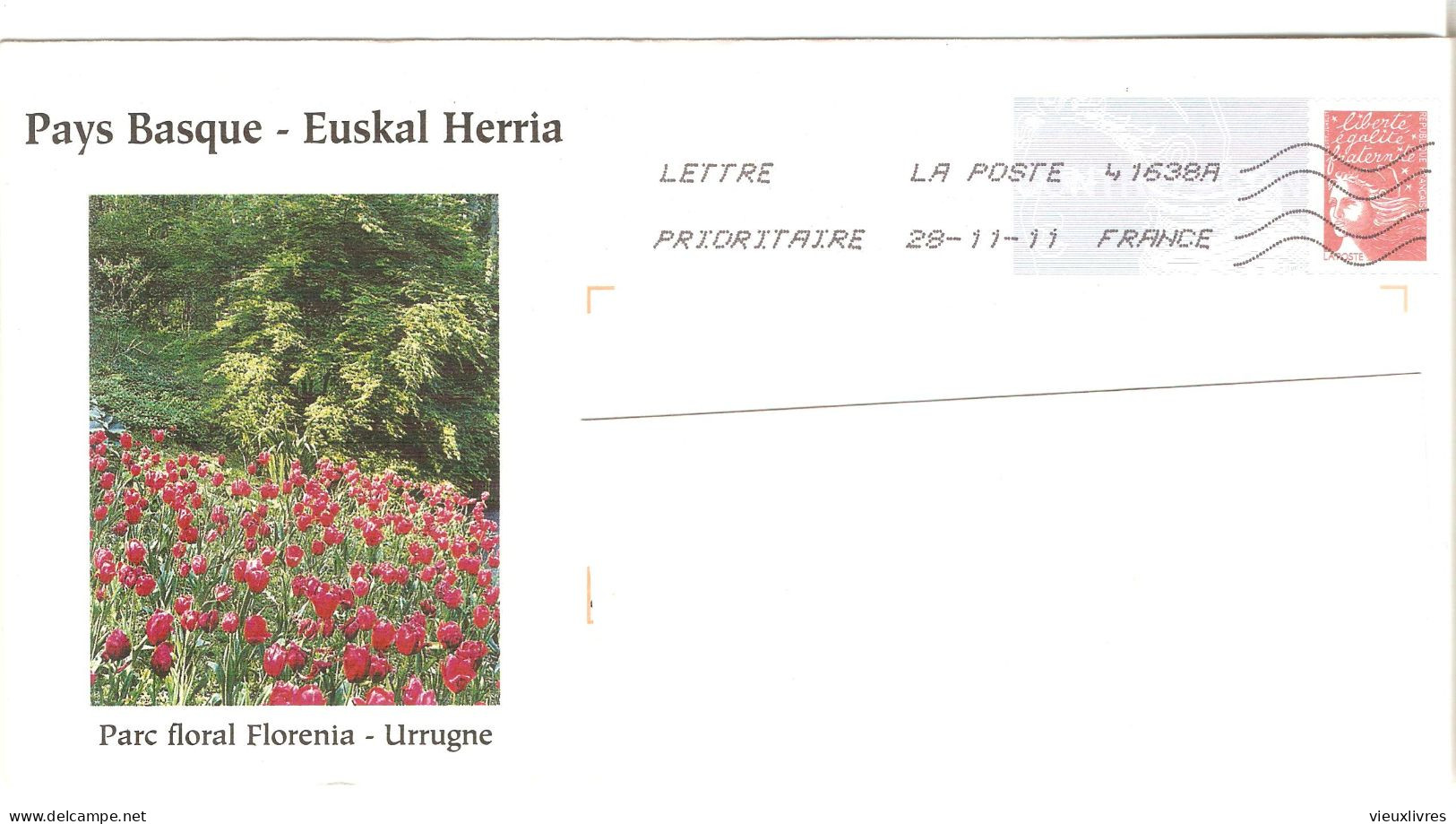 Euskal Herria Pays Basque Entier Postal PAP Parc Floral Urrugne Oblitération 2011 Marianne Luquet - PAP : Altri (1995-...)