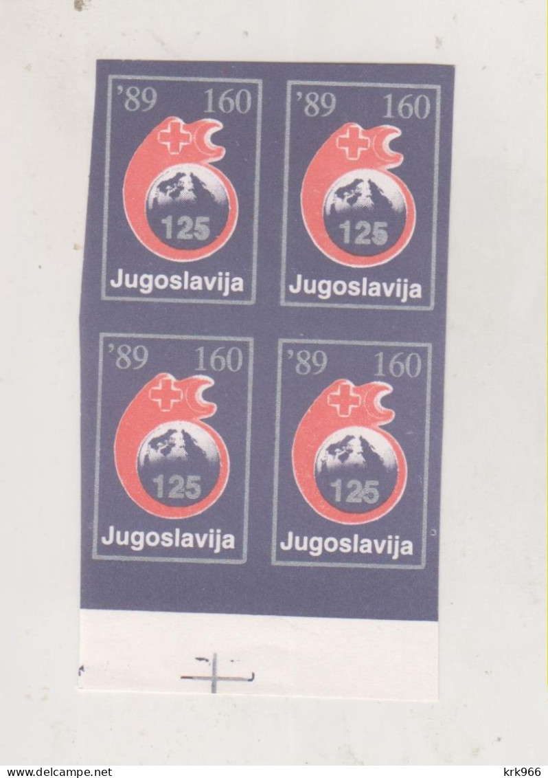 YUGOSLAVIA, 1989  160 Din Red Cross Charity Stamp  Imperforated Proof Bloc Of 4 MNH - Nuovi