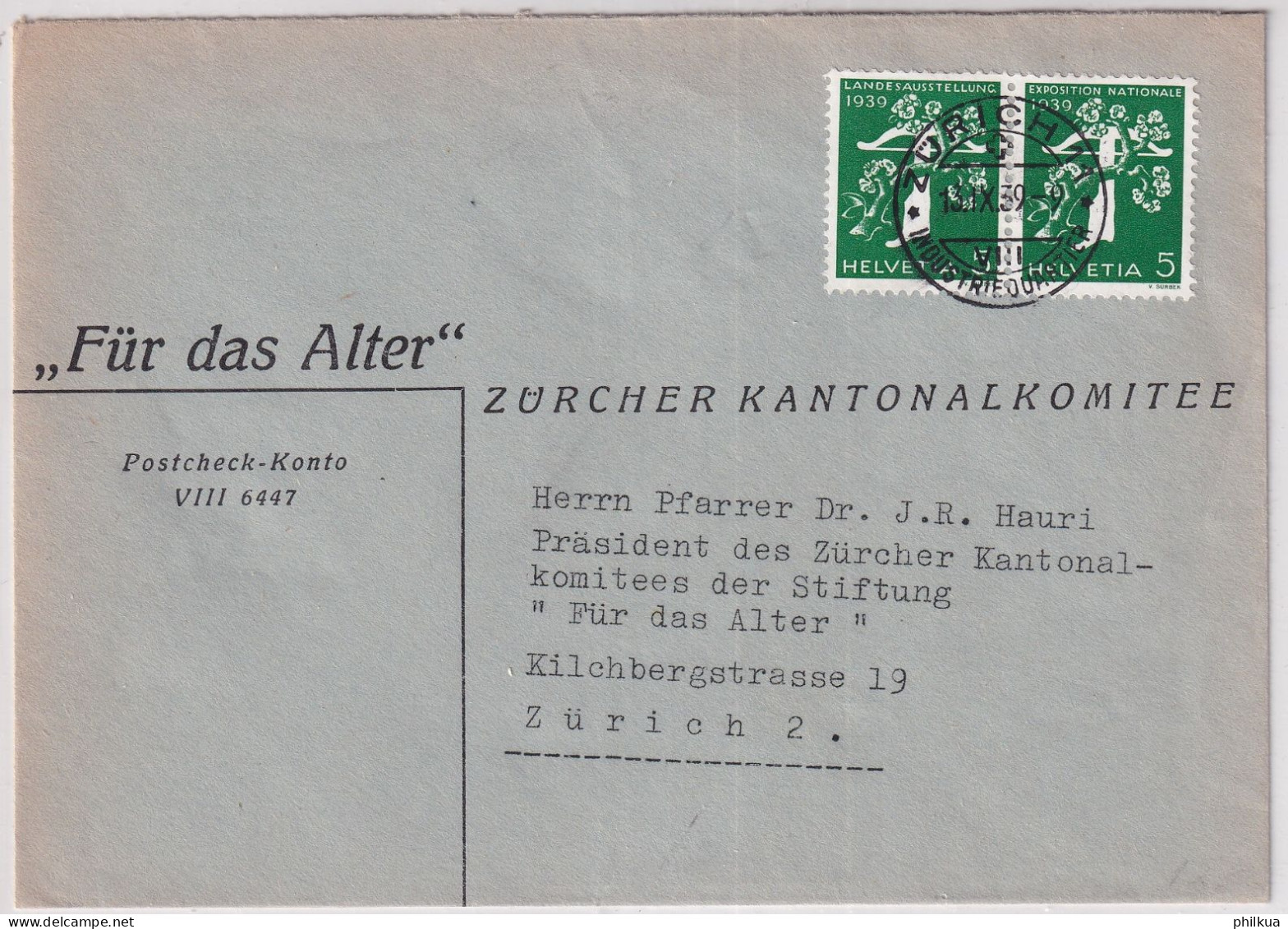 Zum. Z25d / Mi. W7 Auf Landi 1939 D/f Zusammenhängend Auf Brief Züricher Kantonalommitee Für Das Alter - Zusammendrucke