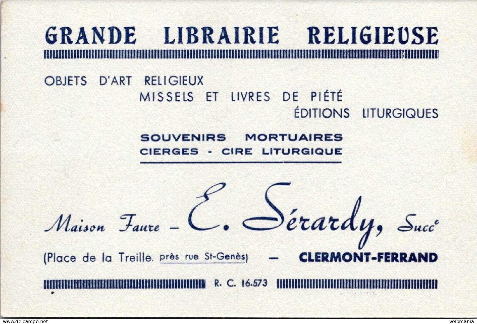 20714 Carte Publicité 63 Clermont Ferrand - Grande Librairie Religieuse - E. Sérardy - Clermont Ferrand