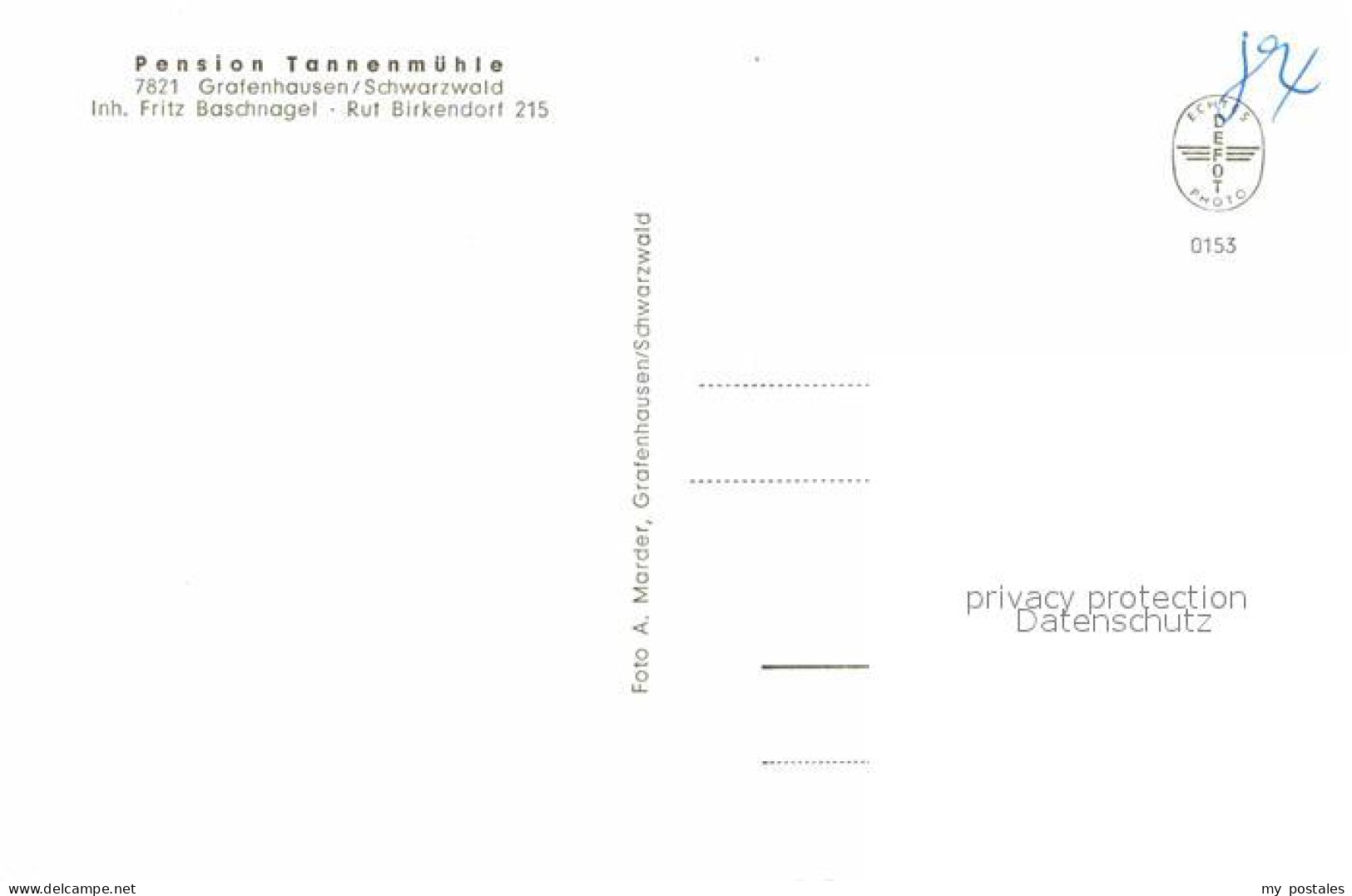 72824322 Grafenhausen Schwarzwald Pension Tannenmuehle Gedicht Grafenhausen - Autres & Non Classés
