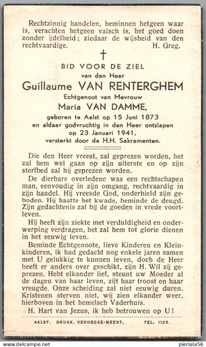 Bidprentje Aalst - Van Renterghem Guillaume (1873-1941) - Images Religieuses