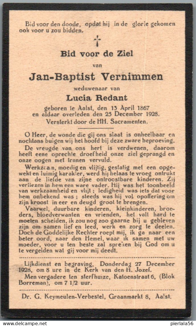 Bidprentje Aalst - Vernimmen Jan Baptist (1867-1928) - Images Religieuses