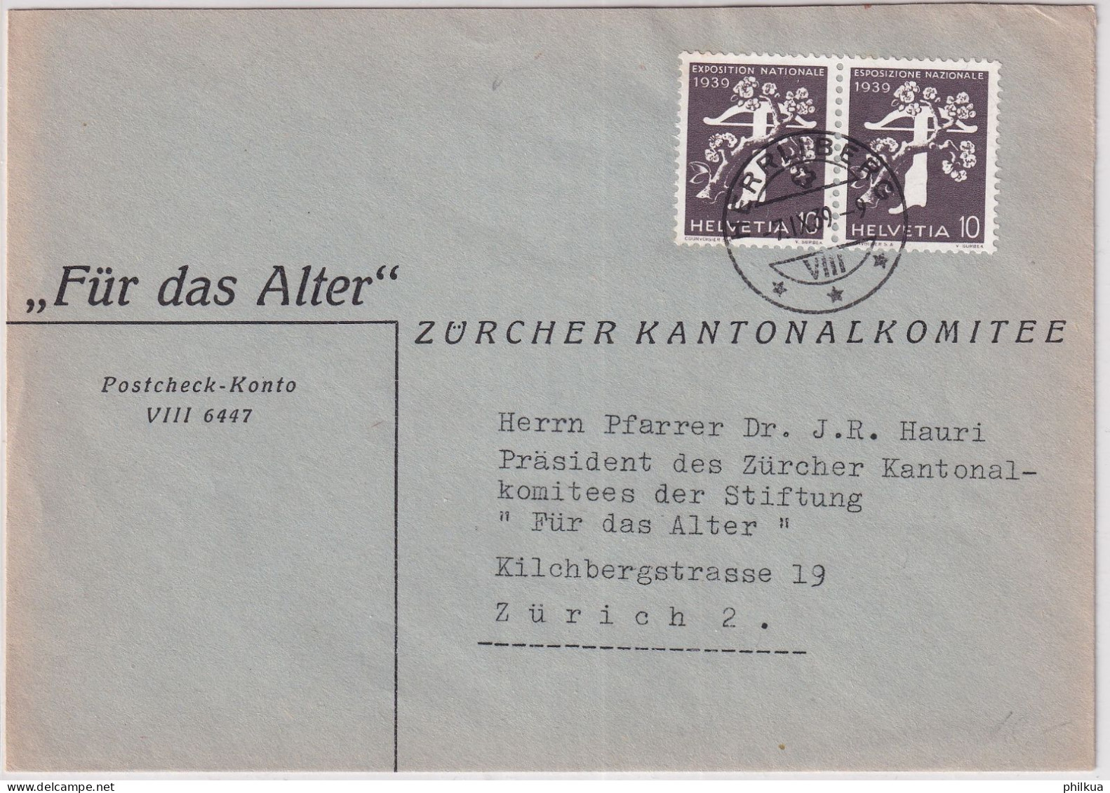 Zum. Z26e / Mi. W15 Auf Landi 1939 F/i Zusammenhängend Auf Brief Züricher Kantonalommitee Für Das Alter - Se-Tenant