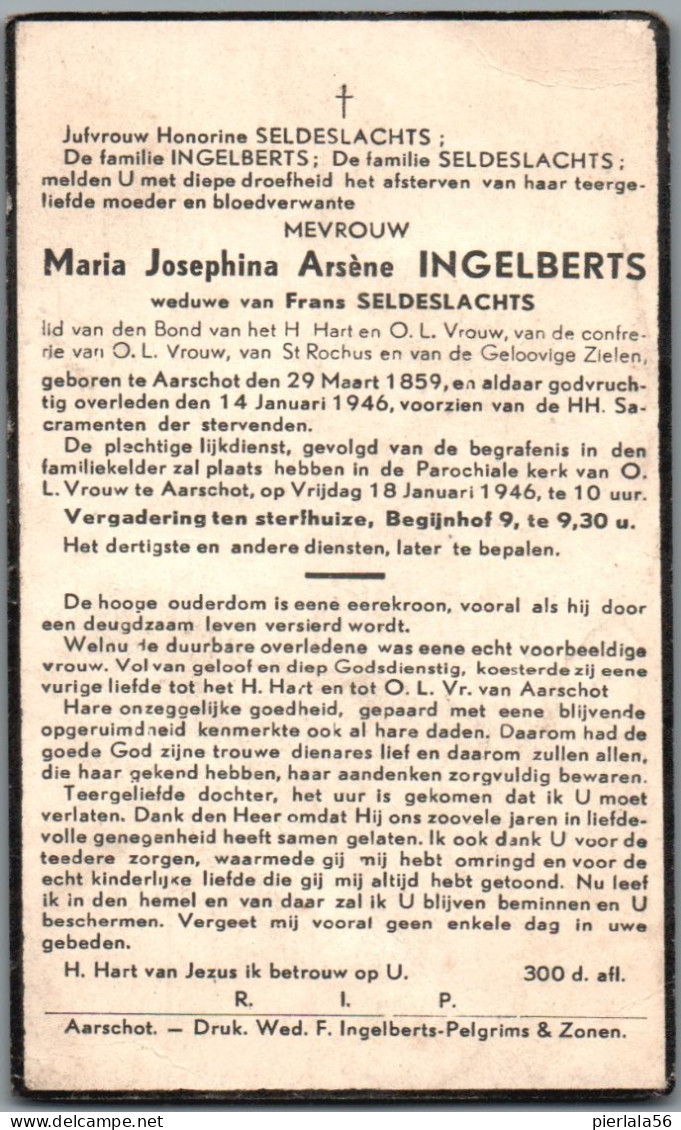 Bidprentje Aarschot - Ingelberts Maria Josephina Arsène (1859-1946) - Andachtsbilder