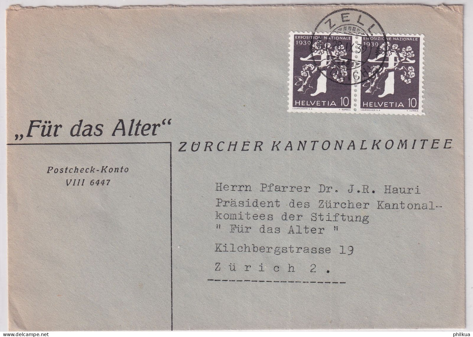 Zum. Z26e / Mi. W15 Auf Landi 1939 F/i Zusammenhängend Auf Brief Ab ZELL Zürcher Kantonalommitee Für Das Alter - Se-Tenant