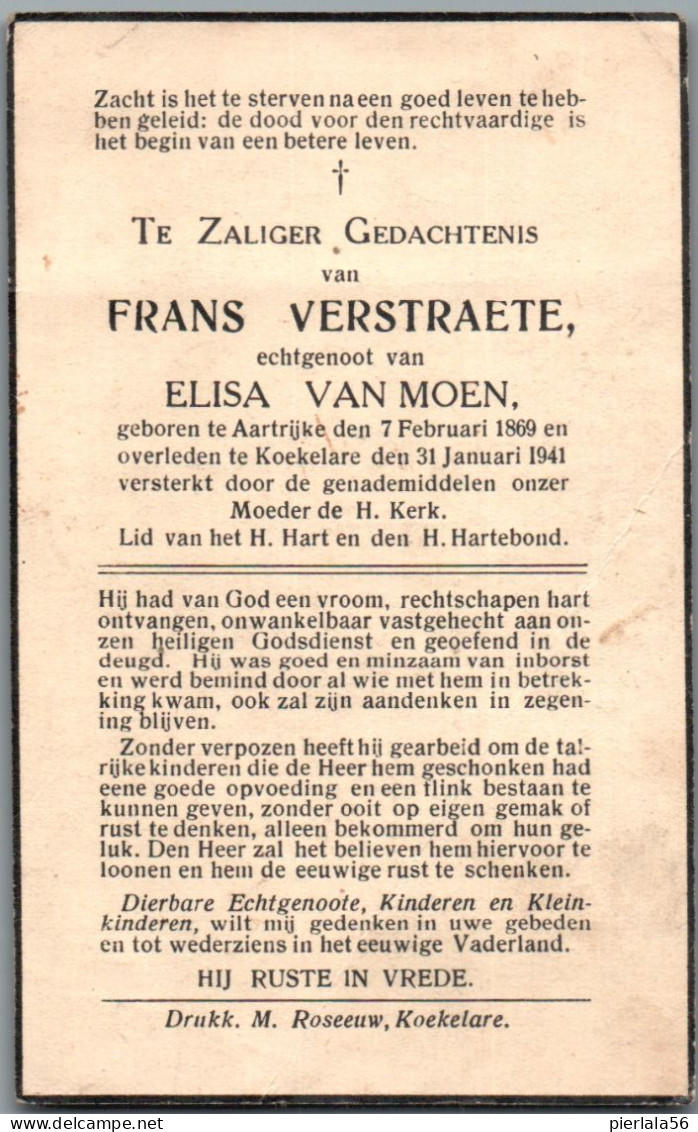 Bidprentje Aartrijke - Verstraete Frans (1869-1941) - Imágenes Religiosas