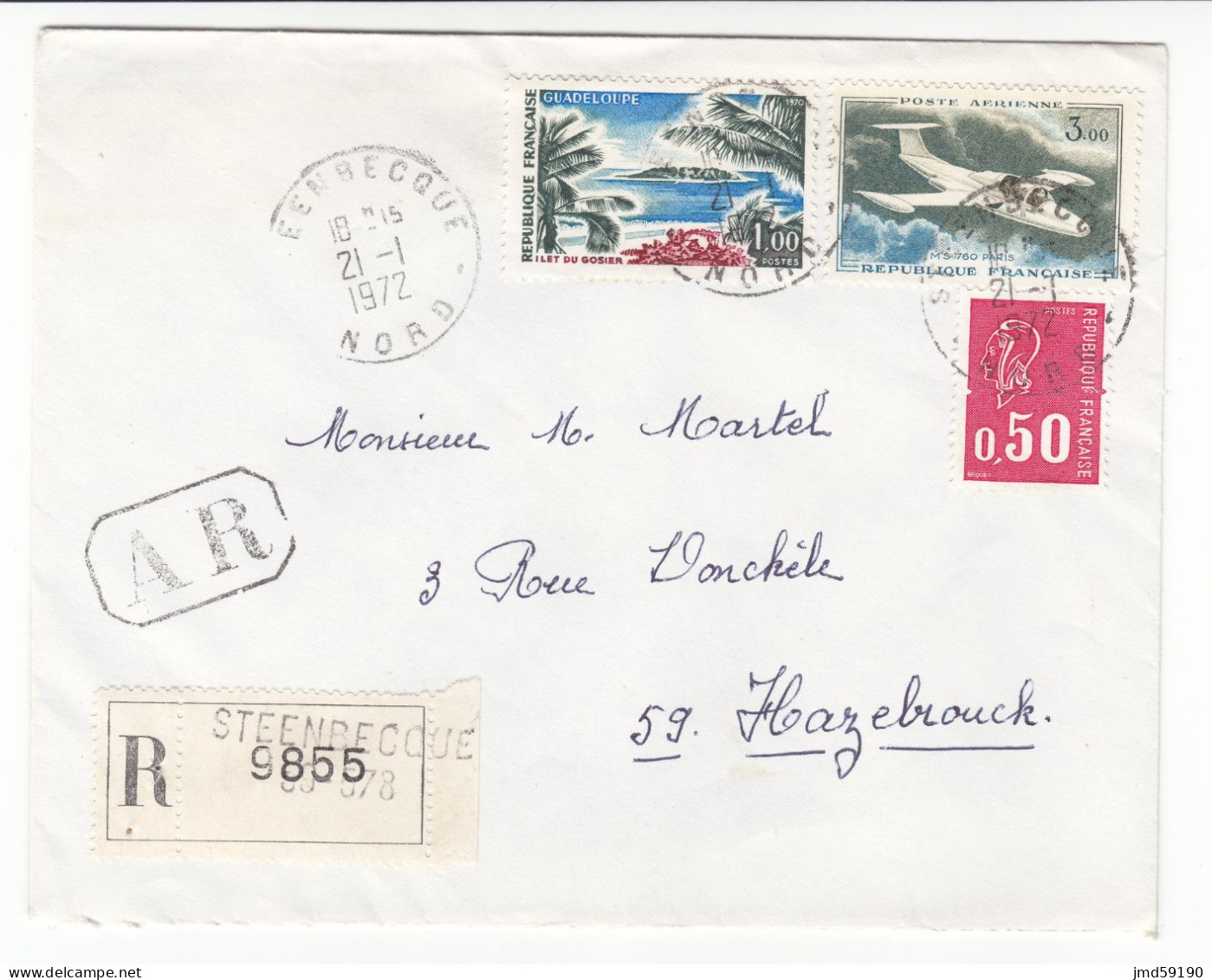 Timbres 1646 + PA39 + 1664 Sur Lettre Recommandée Ayant Voyagée Le 21/02/1972 De STEENBECQUE à HAZEBROUCK NORD 59 - 1961-....