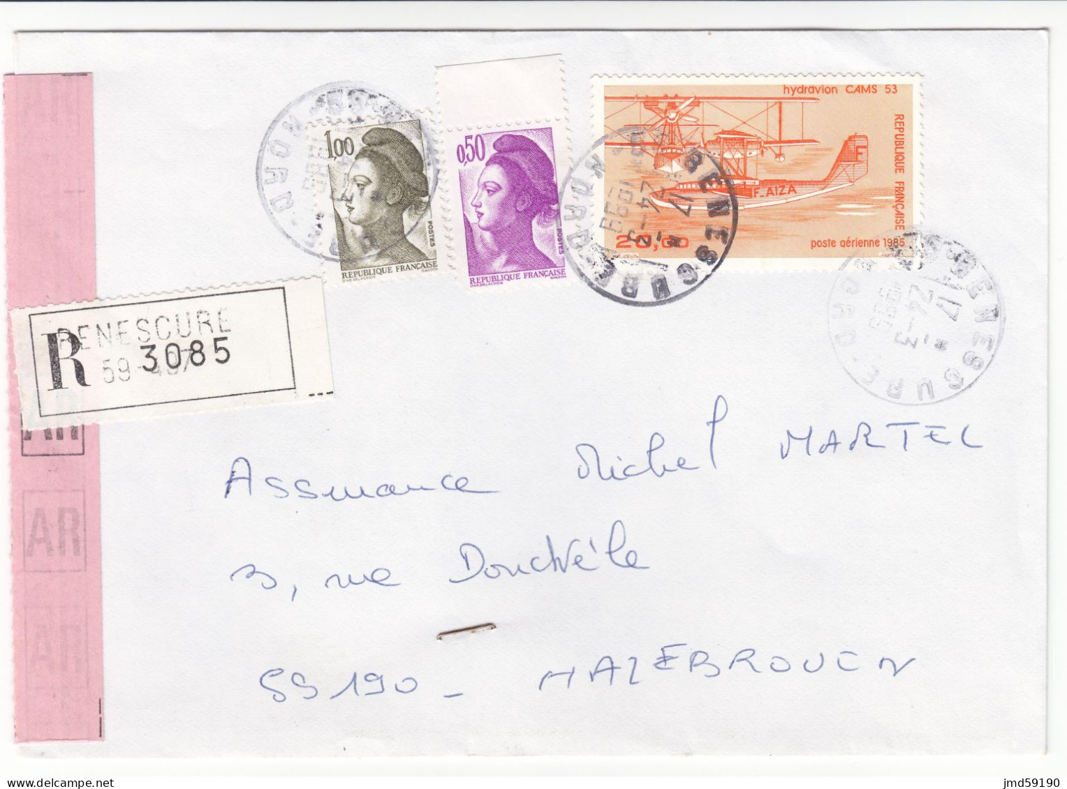 Timbres PA58 + 2184 + 2185 Sur Lettre Recommandée Ayant Voyagée Le 24/03/1989 De RENESCURE à HAZEBROUCK NORD 59 - 1961-....