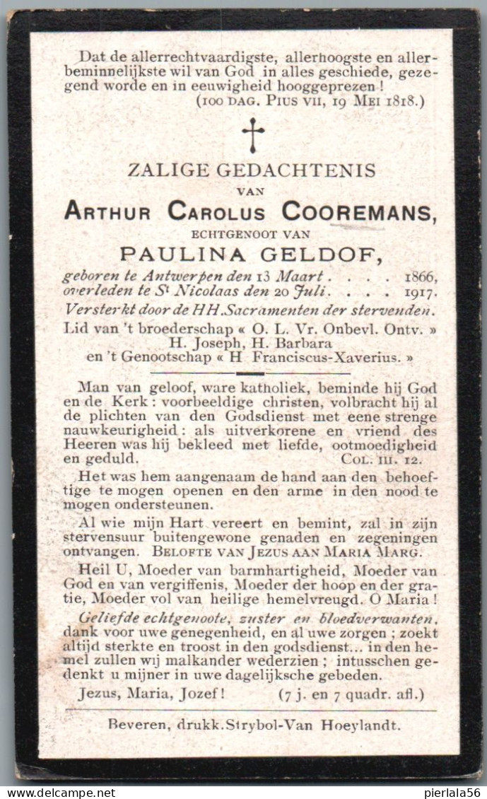 Bidprentje Antwerpen - Cooremans Arthur Carolus (1866-1917) - Imágenes Religiosas