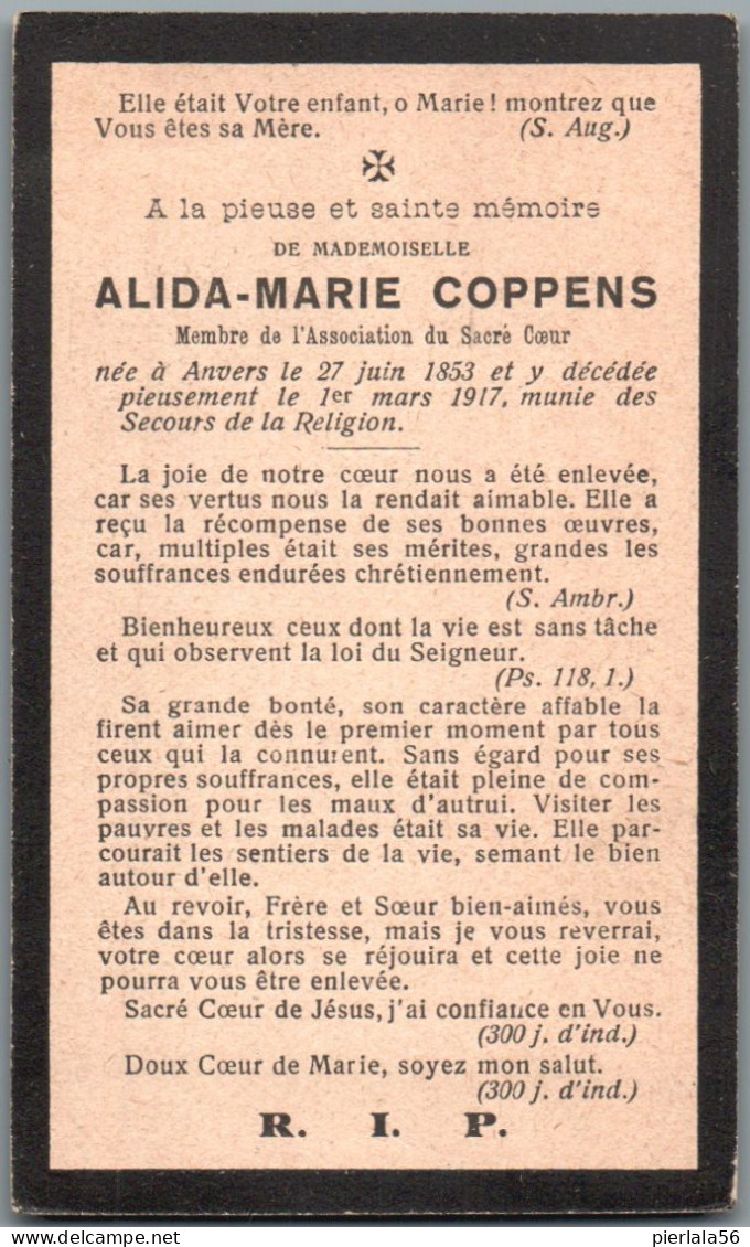 Bidprentje Antwerpen - Coppens Alida Marie (1853-1917) - Imágenes Religiosas