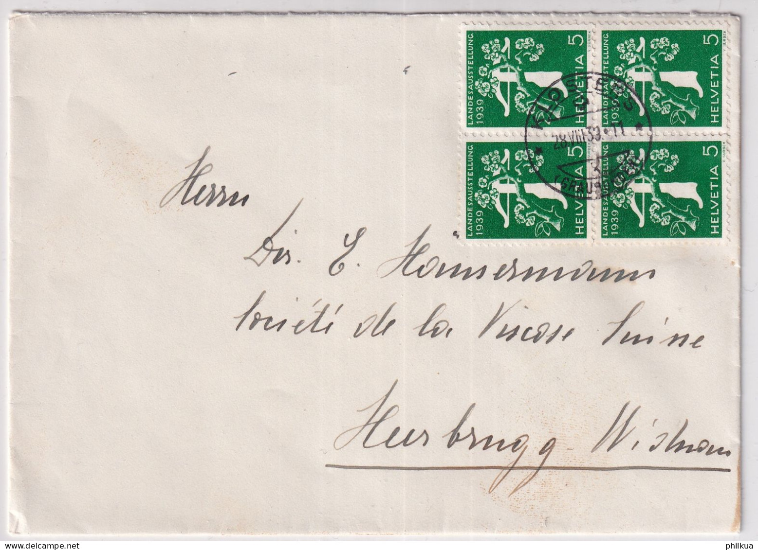Zum. 228z / Mi. 344z Auf Landi 1939 D Viereblock Auf Brief Gelaufen Ab KLOSTERS - Storia Postale