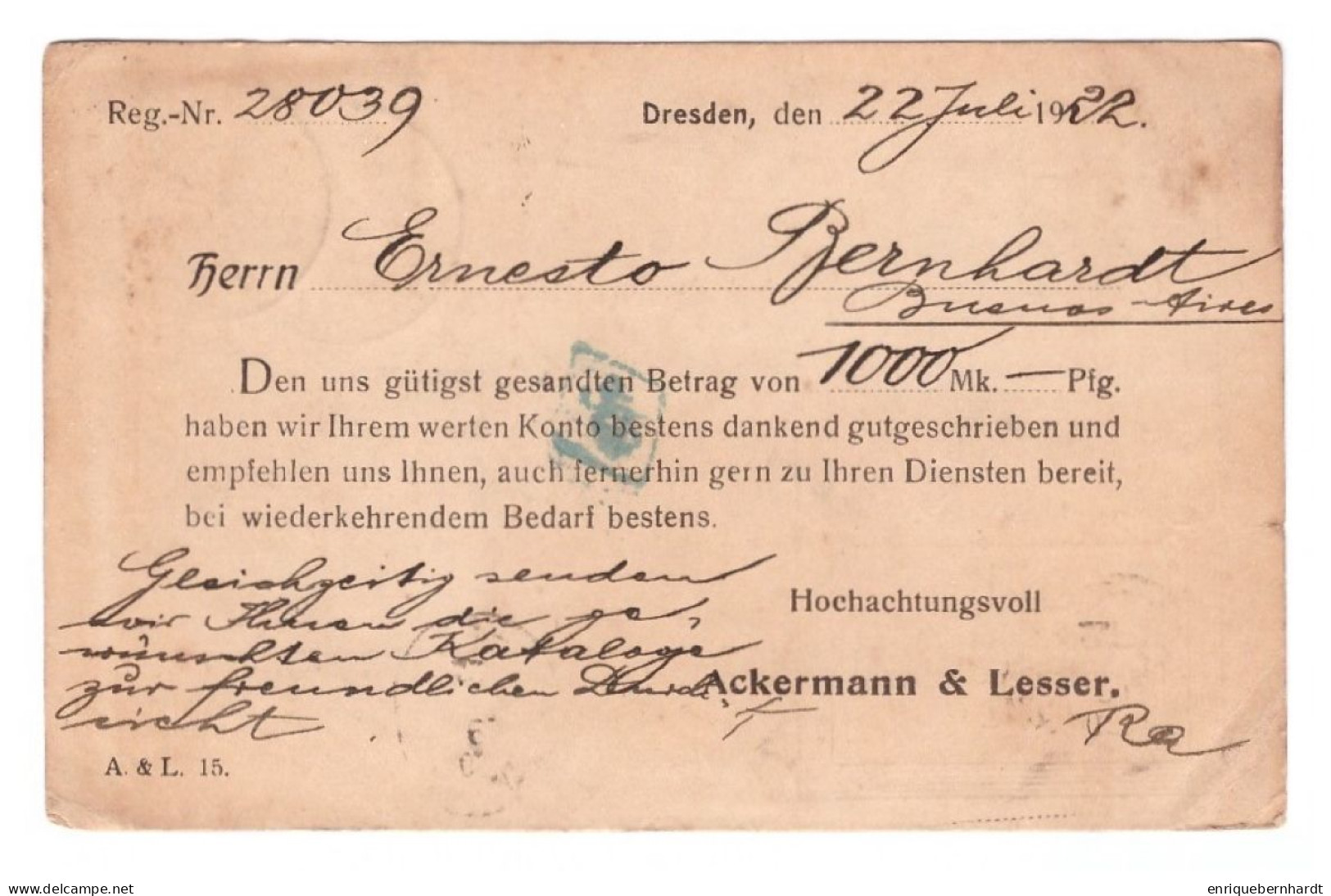 DEUTSCHES REICH // POSTKARTE // 1922 - Other & Unclassified