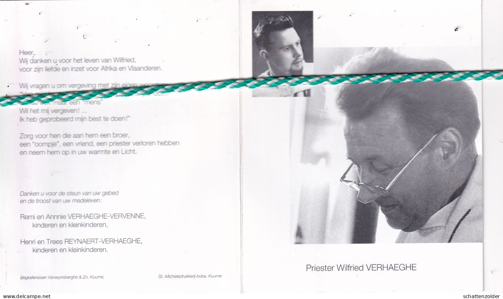 Priester Wilfried Verhaeghe, Izegem 1932, Kortrijk 2001. Burundi, Kuurne. Foto - Obituary Notices