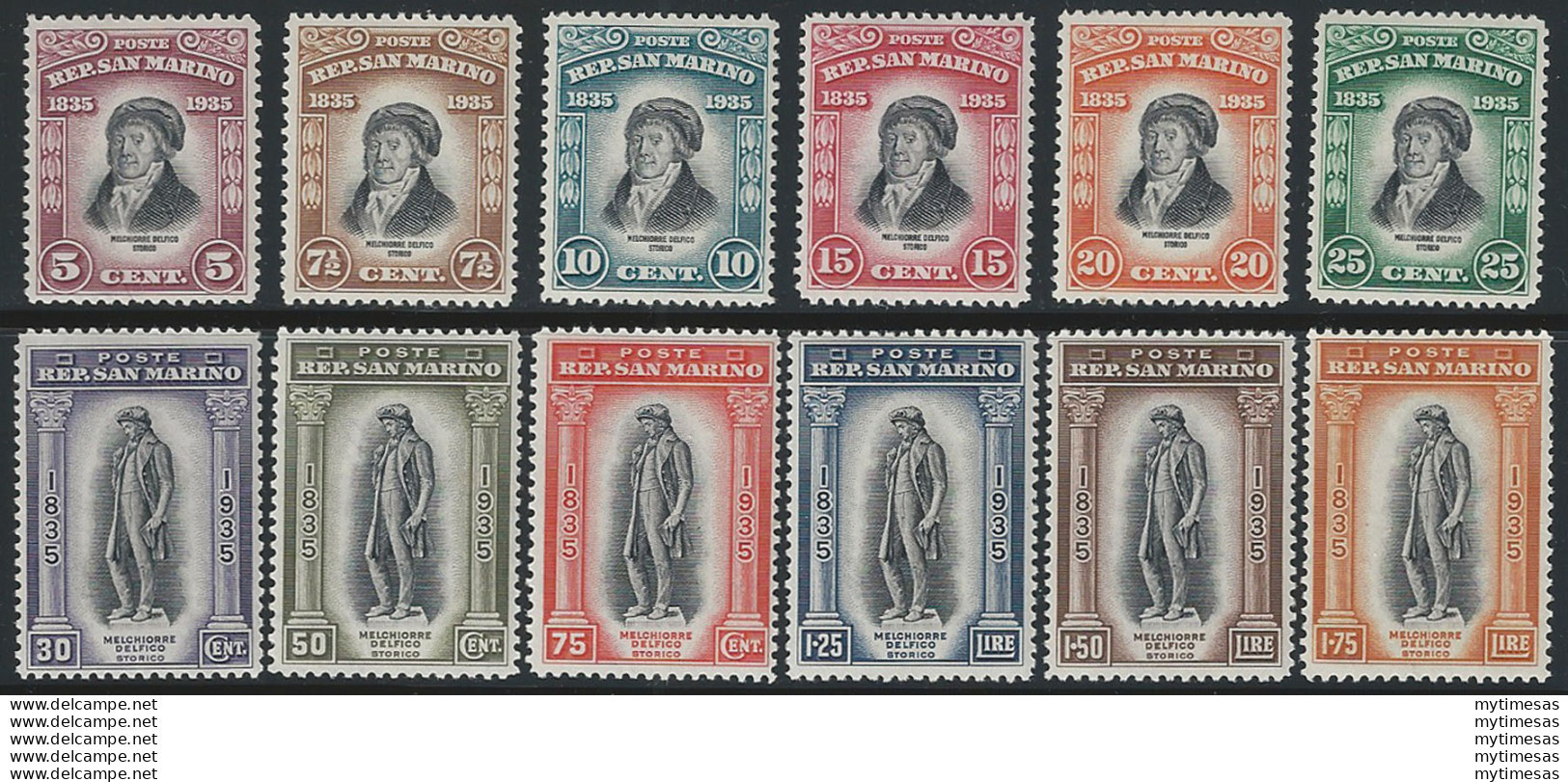 1935 San Marino Melchiorre Delfico 12v. MNH Sass. N. 193/204 - Andere & Zonder Classificatie