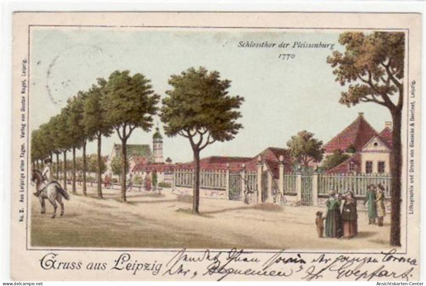 39019208 - Leipzig, Lithographie Mit Schlossthor Der Pleissenburg 1770 Gelaufen Von 1899. Leichter Stempeldurchdruck, E - Leipzig