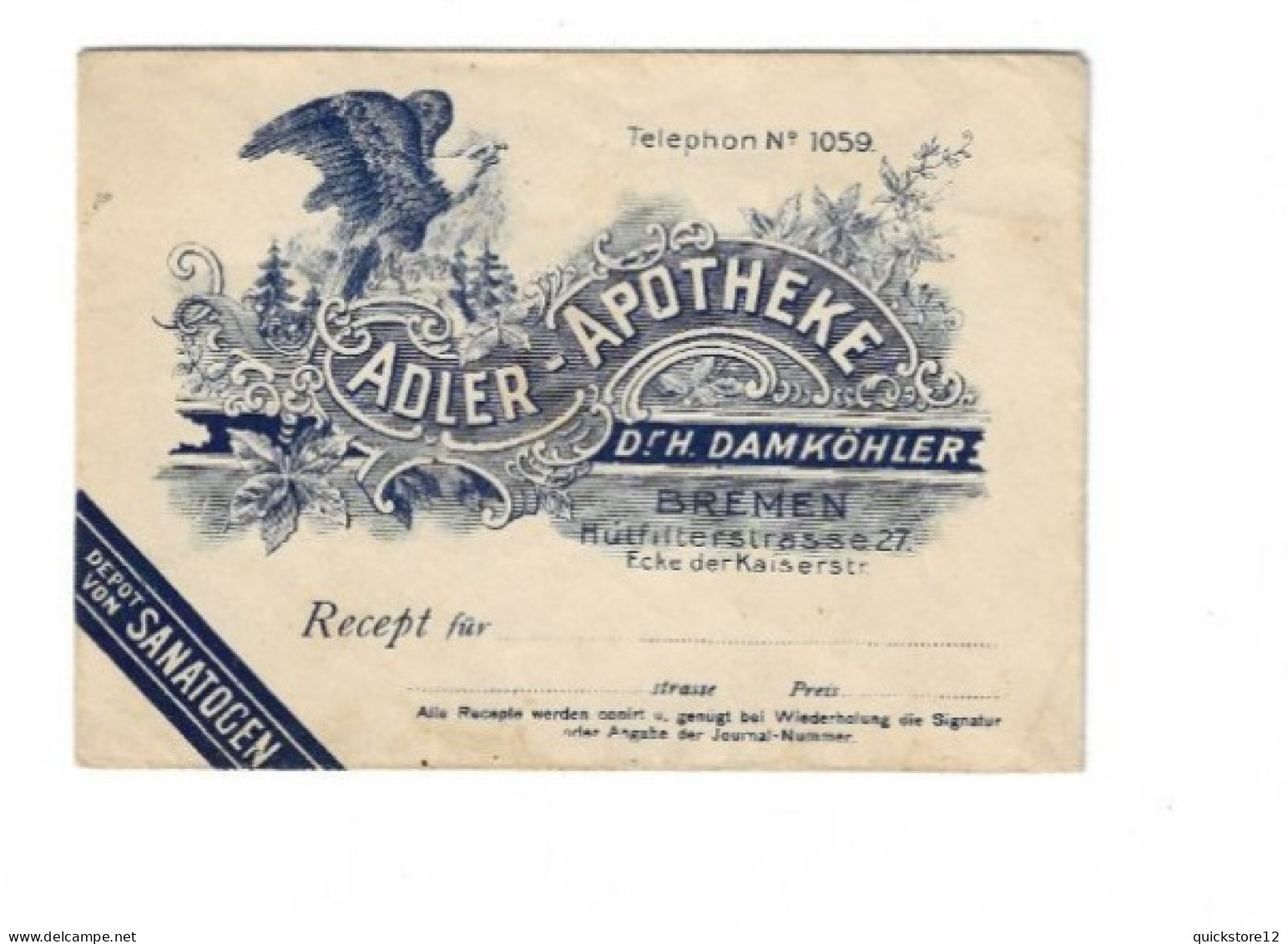 Antiguo Sobre De La Farmacia ADLER - Dr. Damköhler - 7439 - Andere & Zonder Classificatie