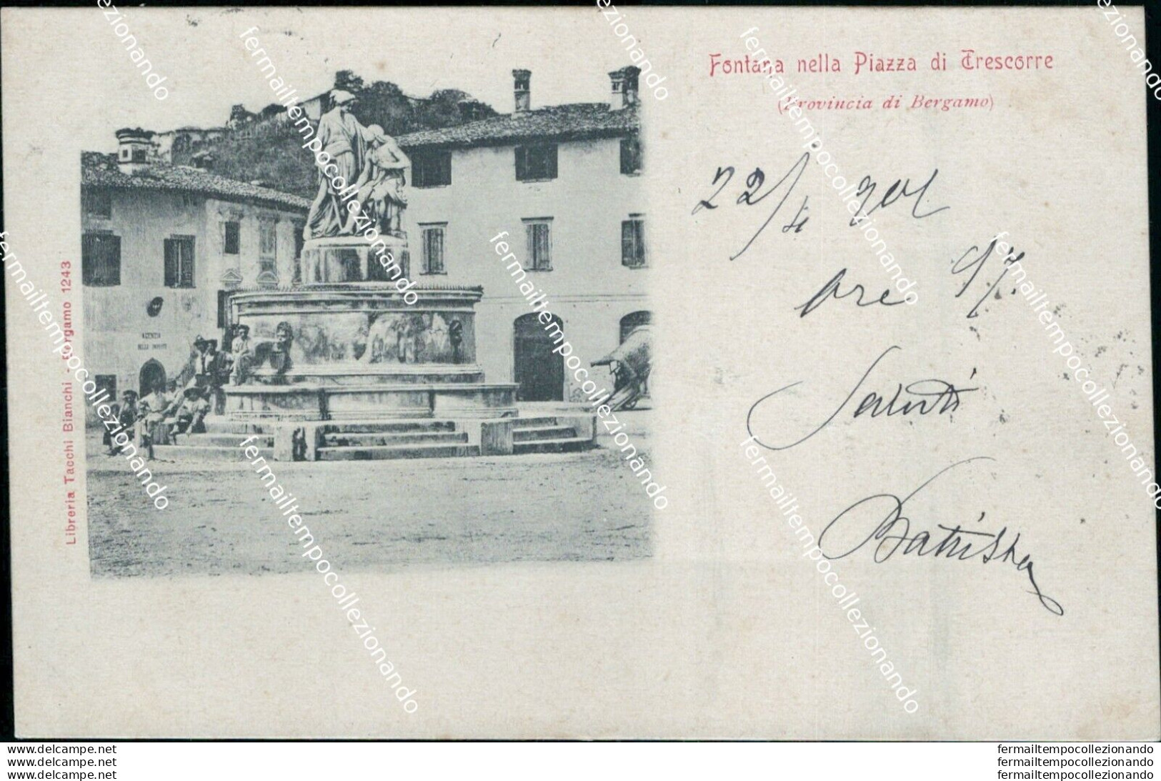 Bs492 Cartolina Fontana Nella Piazza Di Trescorre 1901 Bergamo  Lombardia - Bergamo