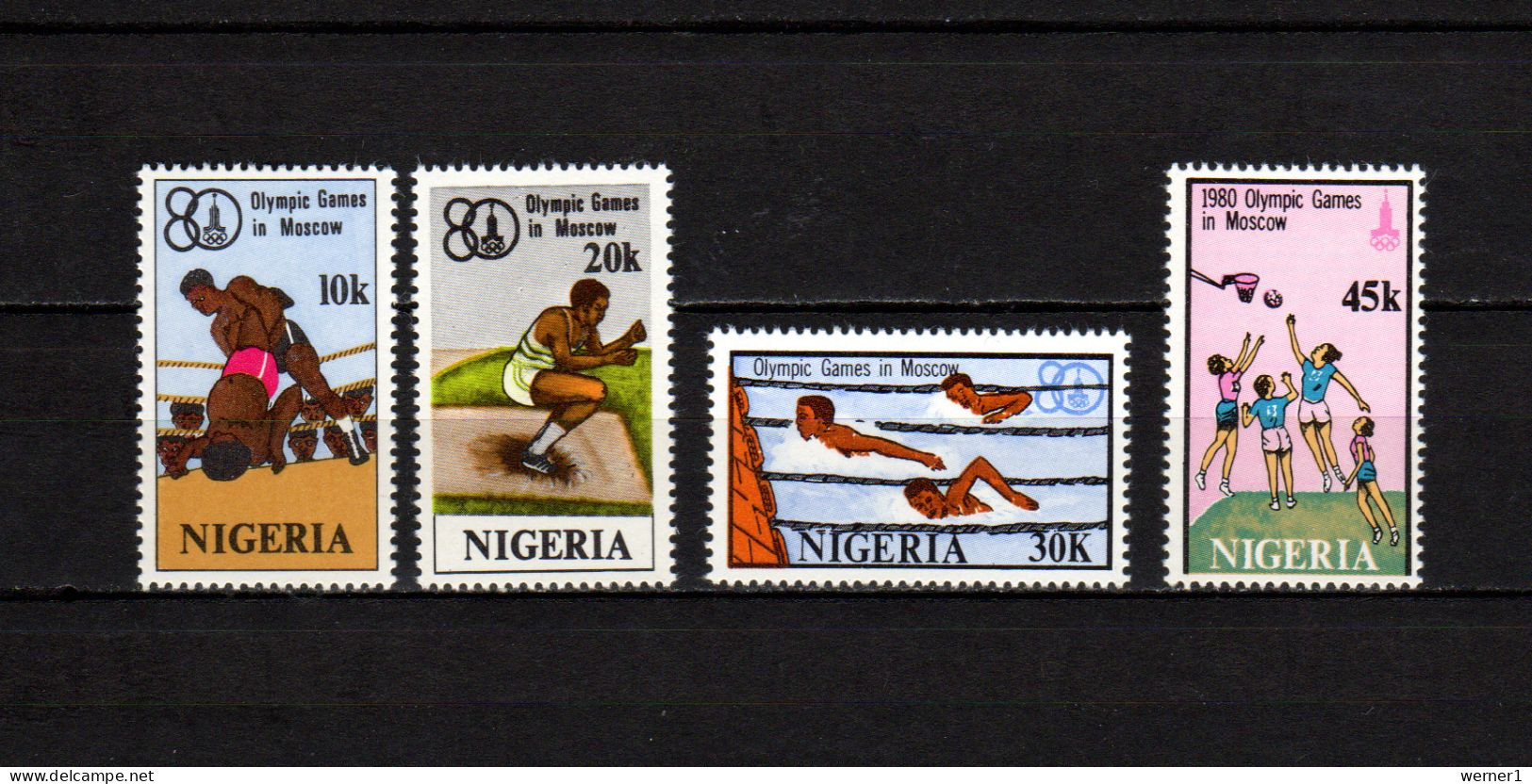 Nigeria 1980 Olympic Games Moscow, Wrestling, Swimming, Basketball Etc. Set Of 4 MNH - Hiver 1980: Lake Placid