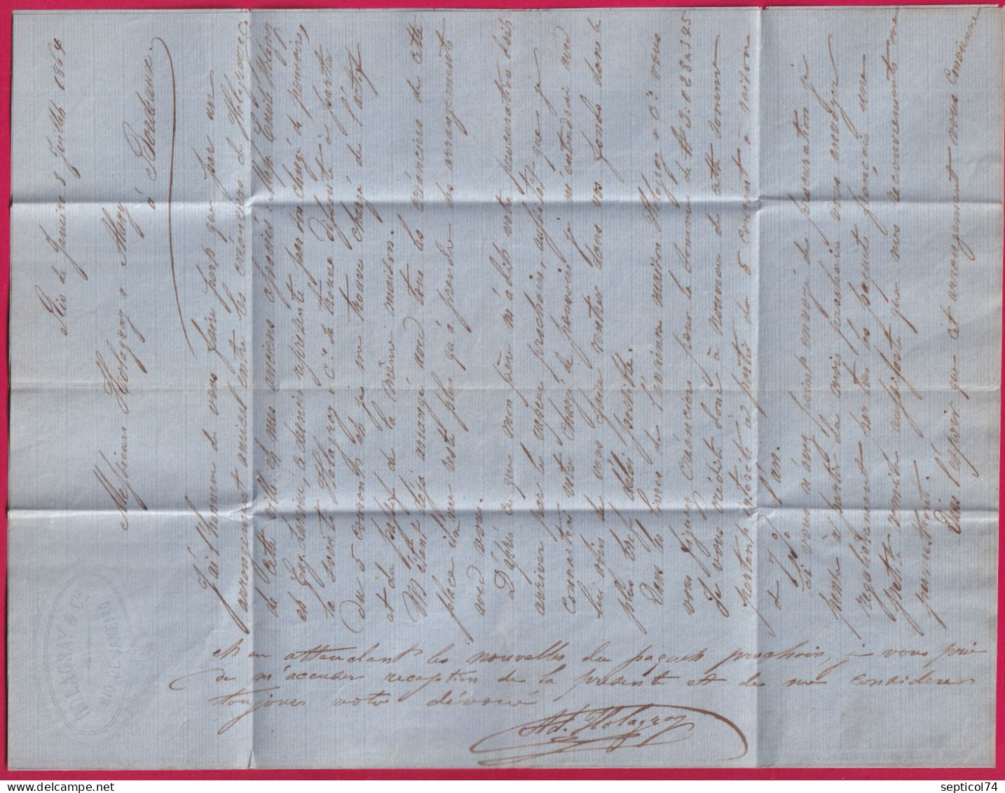 LETTRE DE RIO DE JANEIRO BRESIL BRAZIL 1864 TAXE 8 MARQUE ECHANGE GB 1F60 POUR BORDEAUXLETTRE - Vorphilatelie