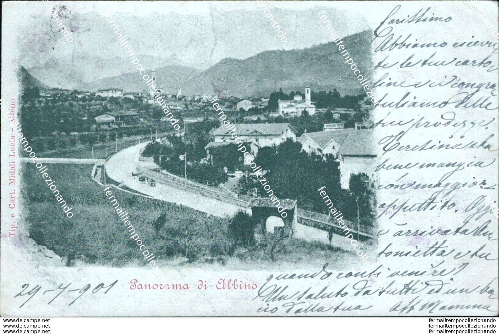 Bs390 Cartolina Panorama Di Albino 1901 Provincia Di  Bergamo Lombardia - Bergamo