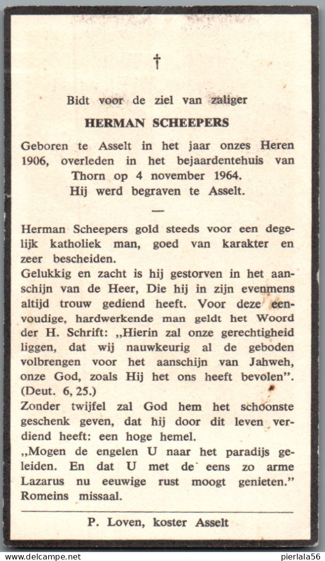 Bidprentje Asselt (NL) - Scheepers Herman (1906-1964) - Images Religieuses