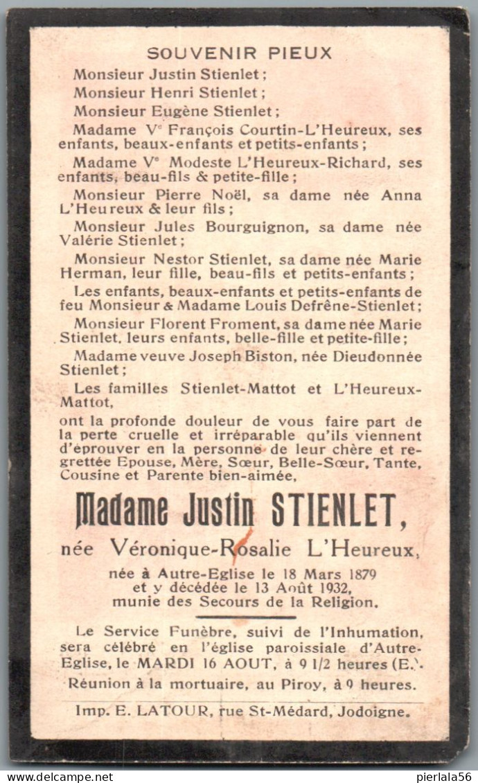 Bidprentje Autre-Eglise - L'Heureux Véronique Rosalie (1879-1932) - Images Religieuses