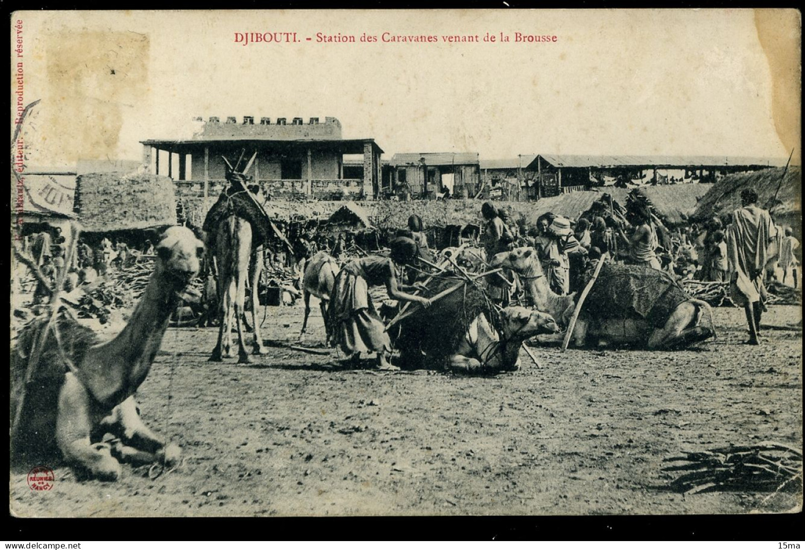 Djibouti Station Des Caravanes Venant De La Brousse Cachet Paquebot Carte Tachée Timbre Décollé 1907 Timbre Décollé - Dschibuti