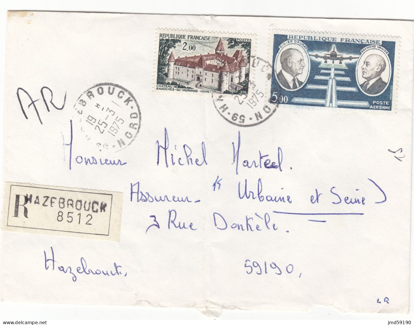 Timbres 1726 + PA46 Sur Lettre Recommandée Ayant Voyagée Le 25/03/1975 De HAZEBROUCK à HAZEBROUCK NORD 59 - 1961-....