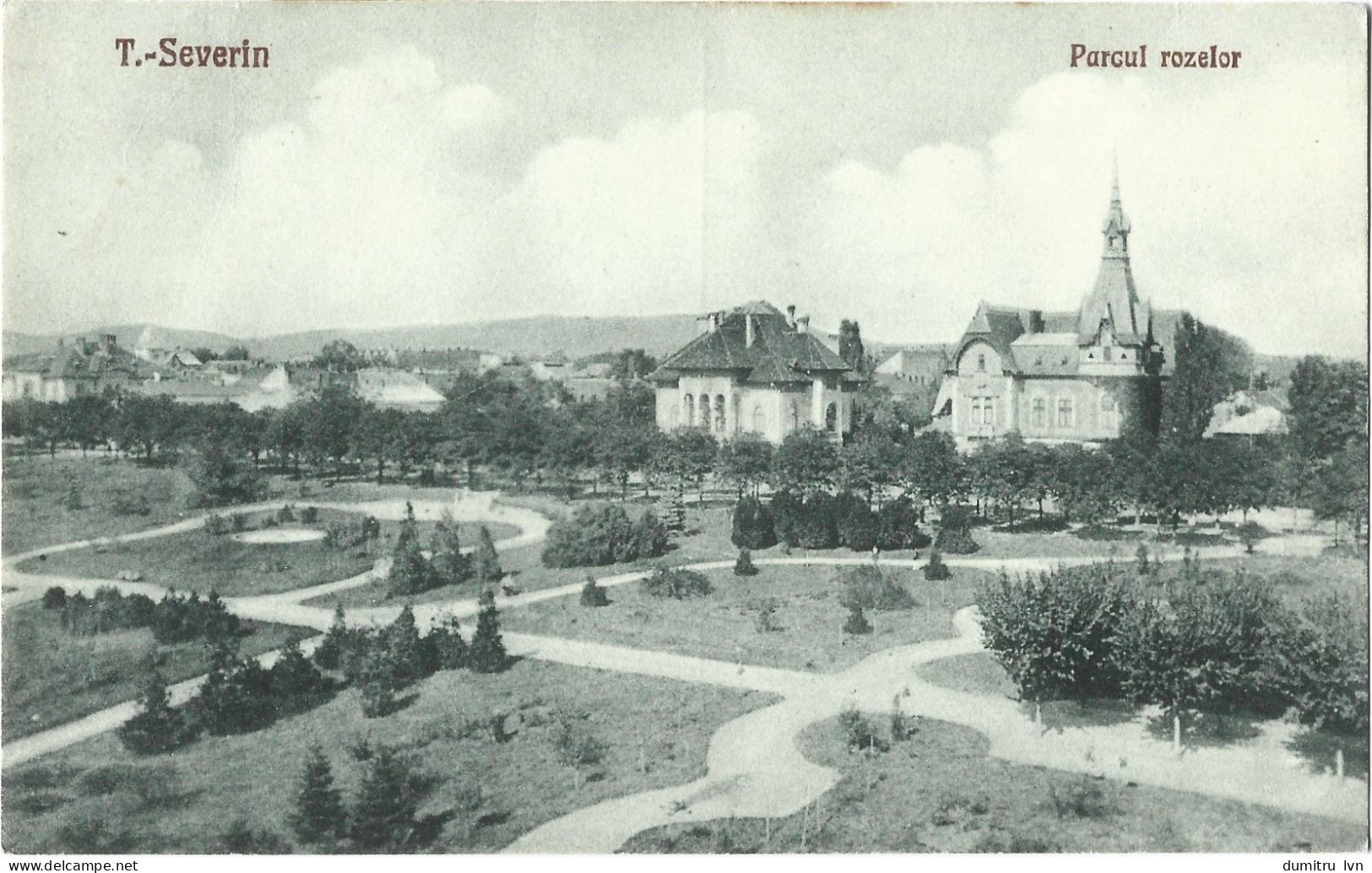 ROMANIA 1928 TURNU-SEVERIN - THE PARK OF ROSES, BUILDINGS, ARCHITECTURE, PEOPLE - Romania
