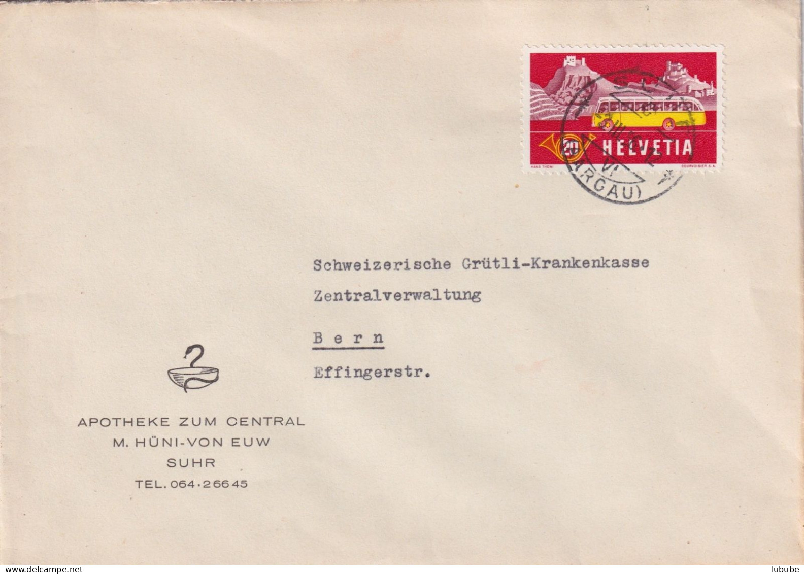 Motiv Brief  "Apotheke Zum Central, Suhr"        1956 - Brieven En Documenten