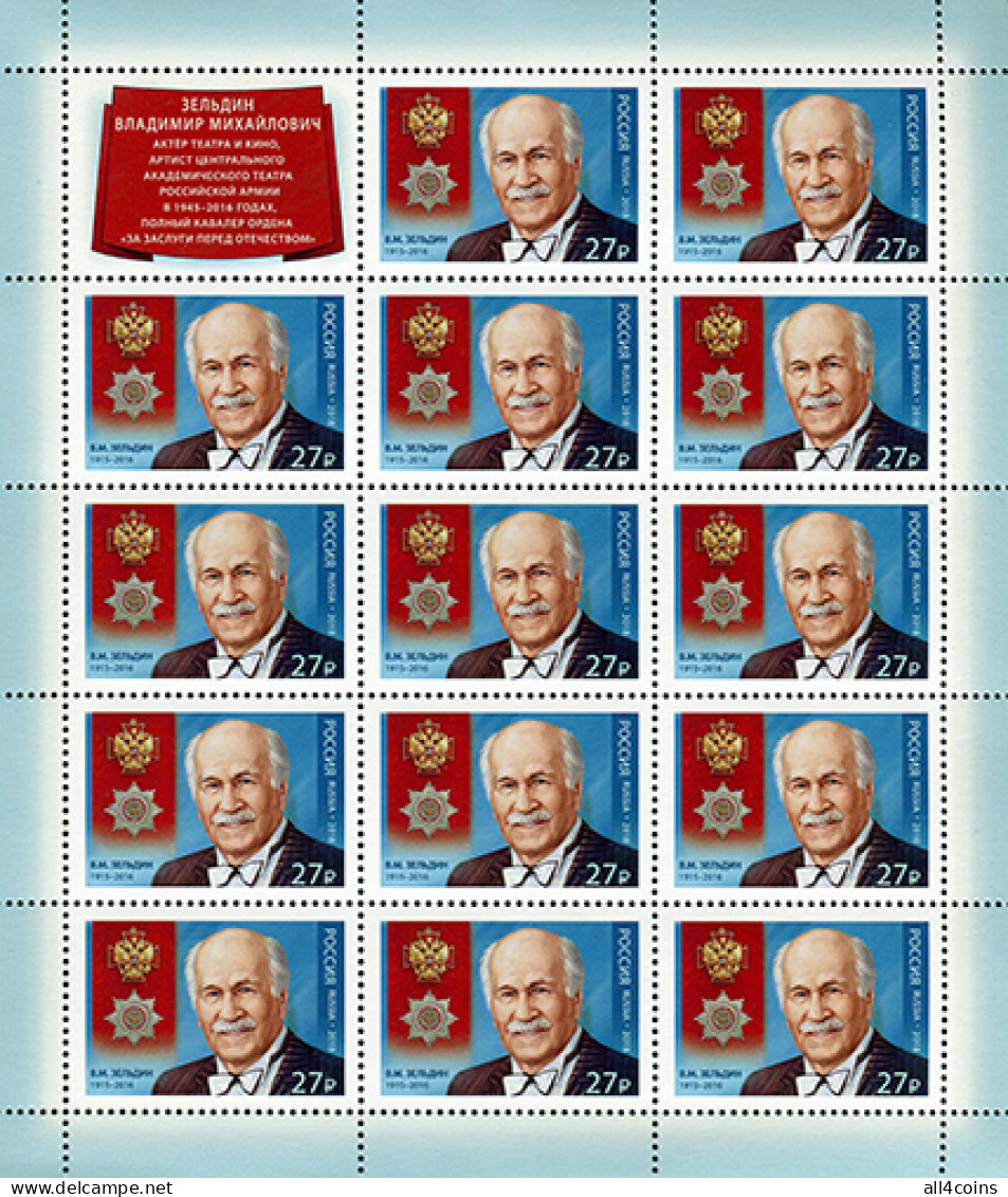 Russia 2018. Vladimir Zeldin (1915−2016), Actor (MNH OG) Miniature Sheet - Neufs