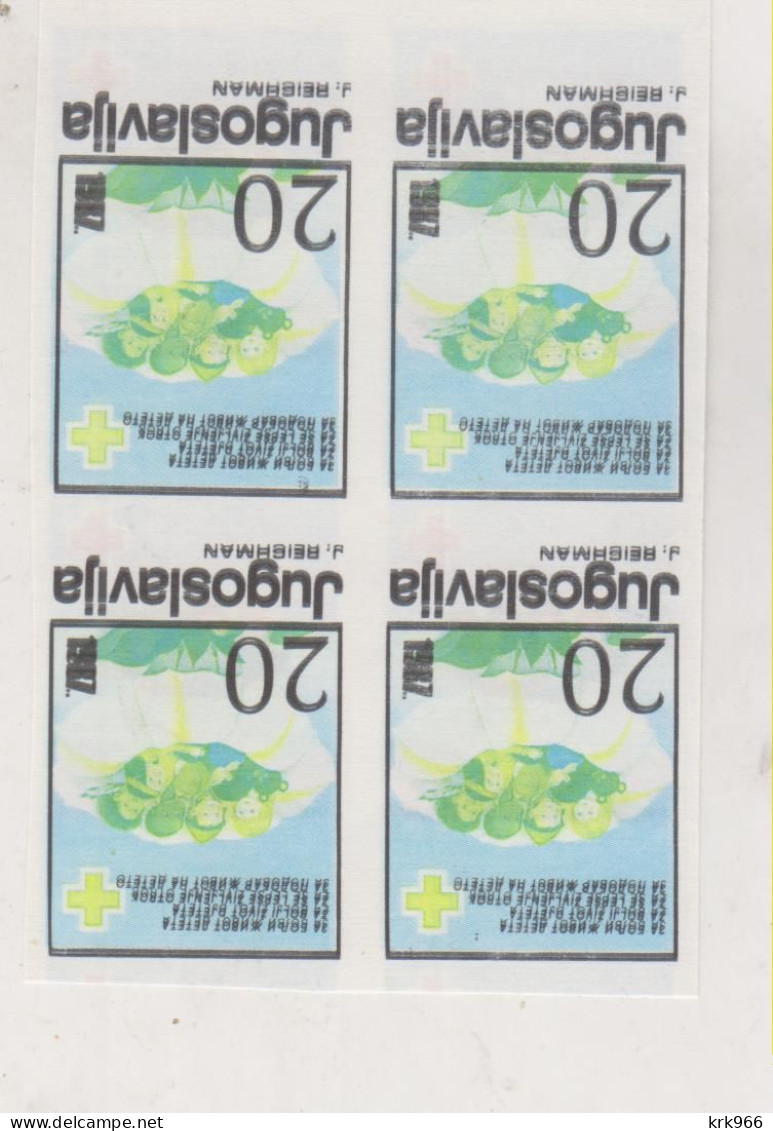 YUGOSLAVIA, 1987 20 Din Red Cross Charity Stamp  Imperforated Proof Bloc Of 4 MNH - Nuevos