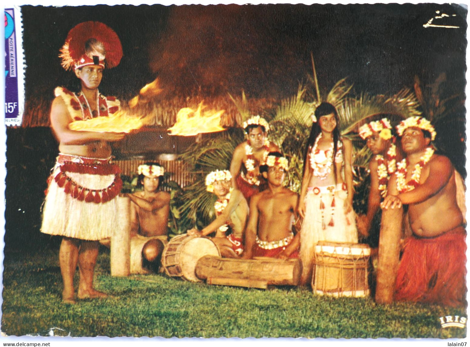 Carte Postale : TAHITI : Danse Rituelle Du Feu, 2 Timbres - Tahiti