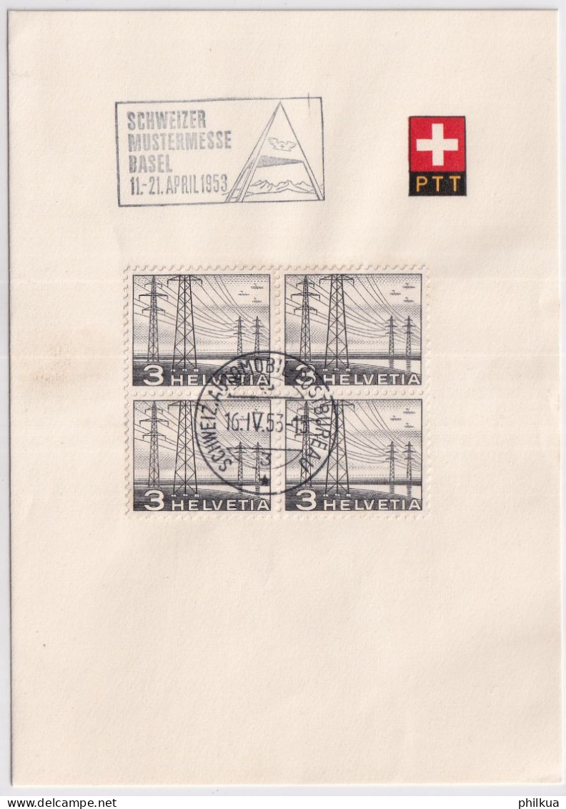 Zum. 297  / Mi. 529 Auf PTT Faltbaltt Mit Automobilpost Sonderstempel SCHWEIZER MUSTERMESSE BASEL 1953 - Lettres & Documents