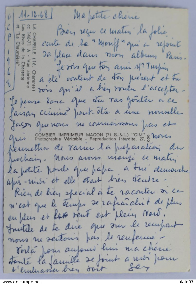 Carte Postale : 16 : LA CHAPELLE (Charente) : Vue Aérienne. Les Rives De La Charente Et La "Chaumière", En 1968 - Other & Unclassified