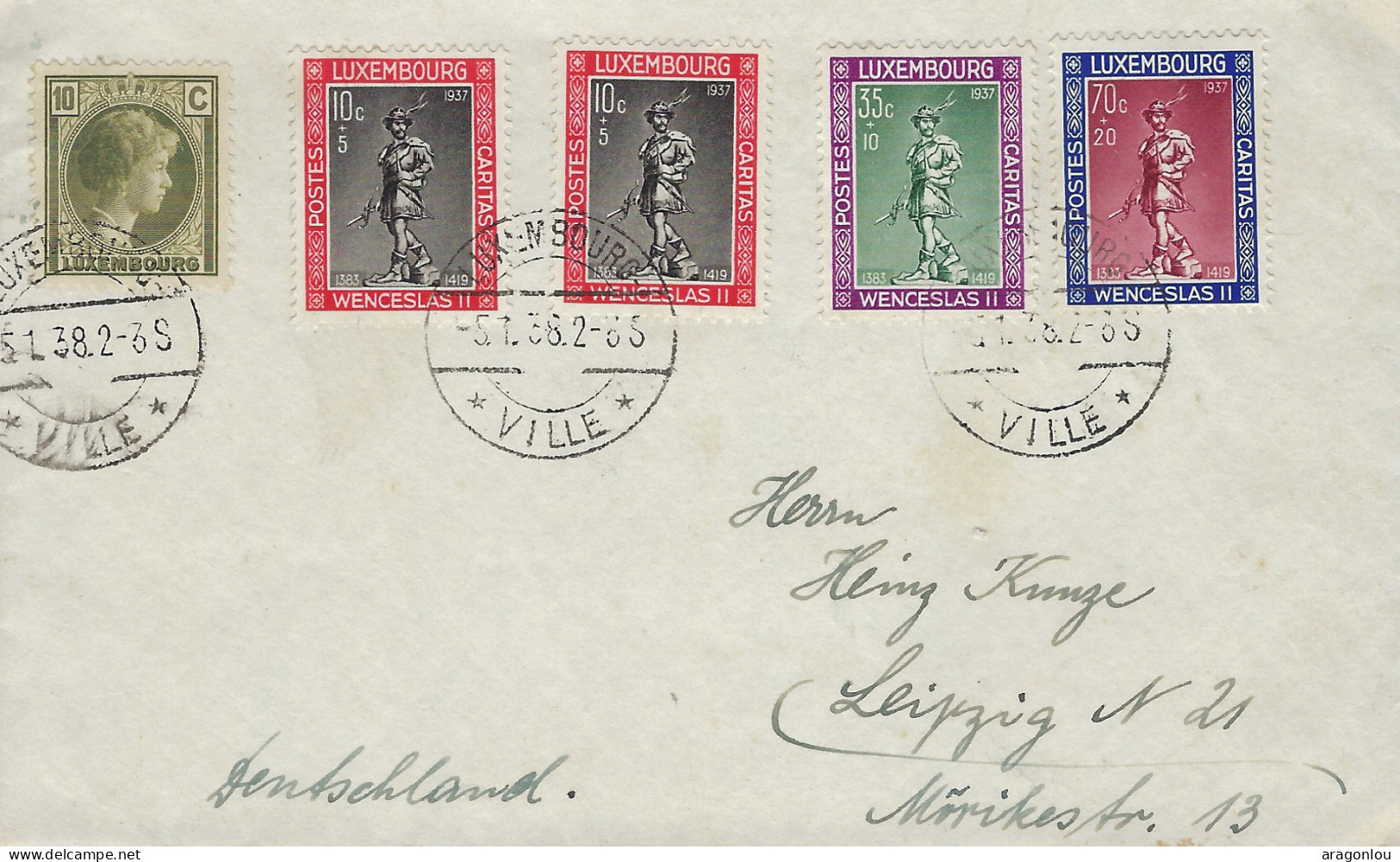 Luxembourg - Luxemburg - Lettre  CARITAS  Vers Leipzig 1938 - FDC