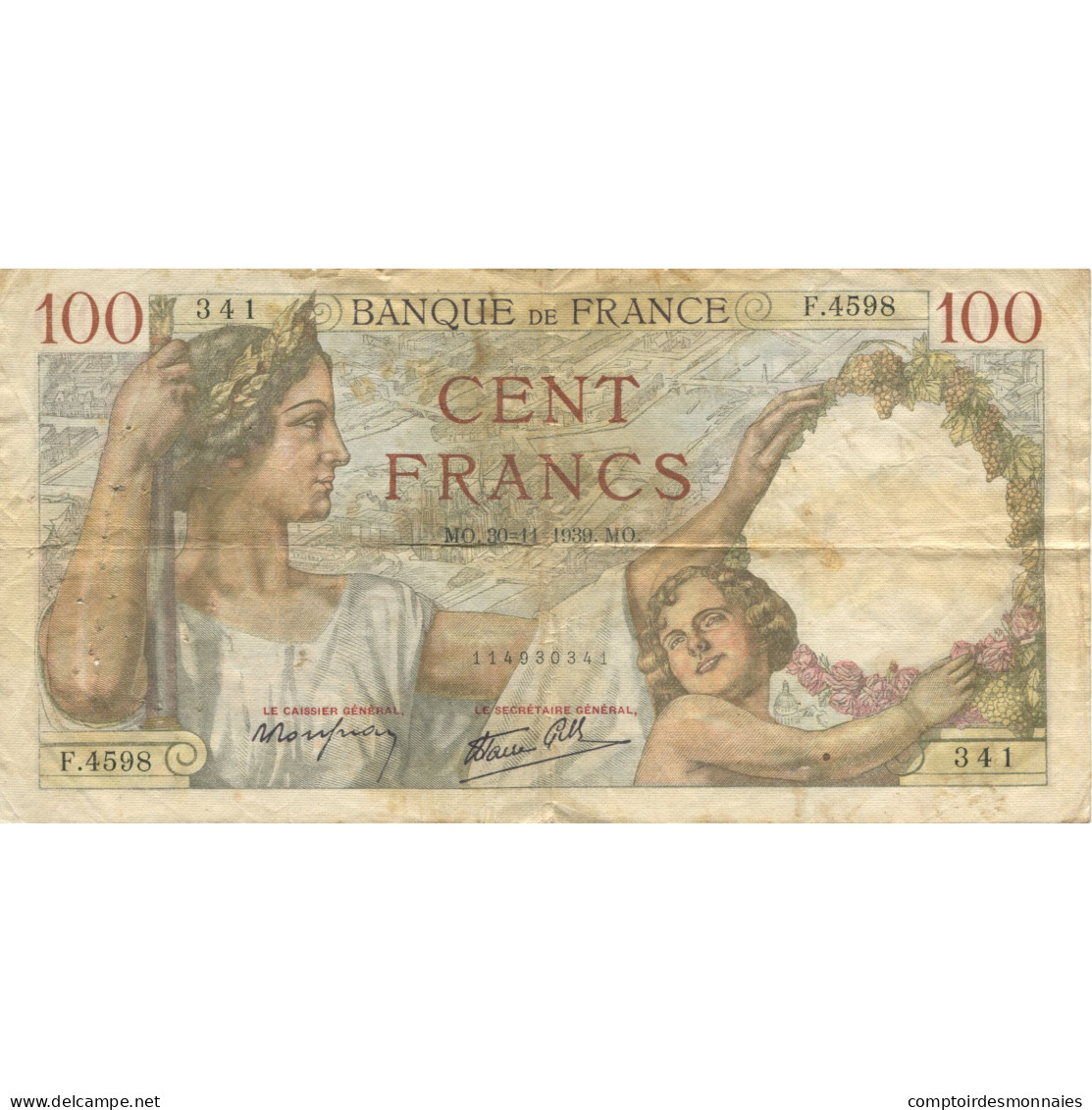 France, 100 Francs, Sully, 1939, 1939-11-30, B, Fayette:26.16, KM:94 - 100 F 1939-1942 ''Sully''