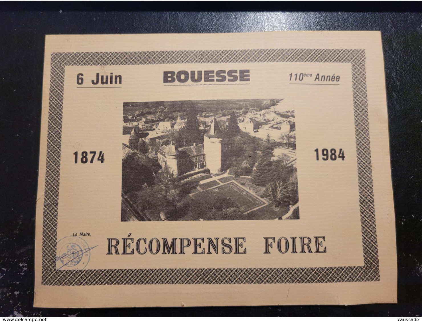 36 - BOUESSE - Récompense De Foire Du 6 Juin 1984 - 110ème Année - Autres & Non Classés